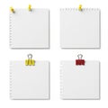 Four blank notes with clips isolated on white background Royalty Free Stock Photo