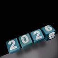 New Year 2026 Transition 3D Render: Changing from 2025 to 2026, Red and Teal Cubes, Future Business Royalty Free Stock Photo