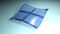 Four blue glass squares waving on blue background - 3D rendering illustration Royalty Free Stock Photo