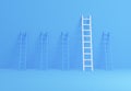 Four blue ladder and one big white ladder. 3d rendering illustration.
