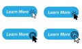 Four blue rounded buttons with Learn More text and cursor pointers Royalty Free Stock Photo
