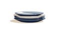Of four blue and white ceramic plates arranged neatly viewed from Royalty Free Stock Photo