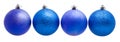 Four blue xmas balls isolated on white background