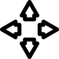 Four bold black arrows pointing in multiple directionsup, down, left, and rightrepresenting choices, navigation, and the