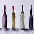 Four bottles of wine on a gray background