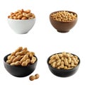 Four Bowls of Peanuts, Two White Bowls and Two Black Bowls Royalty Free Stock Photo