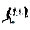 Four boys playing football, body silhouette vector Royalty Free Stock Photo