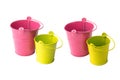 Four bright colourful buckets