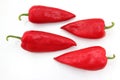 Four bright red sweet peppers on a white background Royalty Free Stock Photo