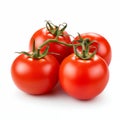 Four Bright Red Tomatoes On The Vine Against A White Background Royalty Free Stock Photo