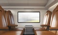 Four brown armchairs in train compartment