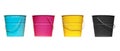 Four buckets of different colors