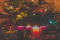 Four burning advent candles background Royalty Free Stock Photo