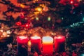 Four burning advent candles background Royalty Free Stock Photo