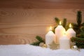 Four burning Advent candles. Royalty Free Stock Photo