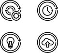 Four Business Concept Icons: Workflow, Time, Idea, and Cloud Upload Royalty Free Stock Photo