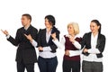 Four business people pointing in left part