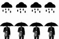 Four businessmen holding umbrellas under the rain Royalty Free Stock Photo