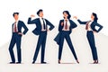 Four businessmen in suits of various sizes female power with fluid gesture ai origin