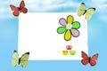 Four butterflies carry a message of all children out into the world on Children Day. Happy children day. Space for your creative t
