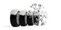 Four car tires standing on white background with abstract glass snowflake, covered with snow, winter tire transportation concept Royalty Free Stock Photo