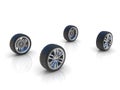 Four car wheels 3d rendering Royalty Free Stock Photo