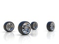 Four car wheels 3d rendering Royalty Free Stock Photo