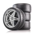 Four of car wheels. New shiny tires. 3d render Royalty Free Stock Photo