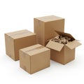 Four cardboard boxes isolated on white background Royalty Free Stock Photo