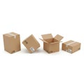 Four Cardboard Shipping Boxes of Various Sizes and Orientations on a White Background cardboard box Royalty Free Stock Photo