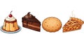 Assorted Desserts: Pudding, Chocolate Cake, Cookie, and Apple Pie Illustration Royalty Free Stock Photo