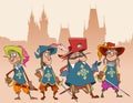 Four cartoon funny characters soldiers Musketeers Royalty Free Stock Photo