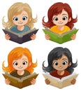 Four kids happily reading colorful books Royalty Free Stock Photo