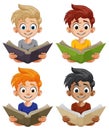 Four cartoon kids reading books Royalty Free Stock Photo