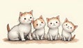 Four cartoon kittens sit side by side, displaying big, expressi Royalty Free Stock Photo