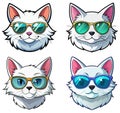 Four cartoon-style cat head in sunglasses