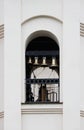 four cast-iron bells in a belfry near the Orthodox Church for making music during the holidays, Russia.