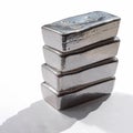 Four cast silver bars isolated on white Royalty Free Stock Photo