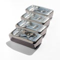 Four cast silver bars isolated on white background. Royalty Free Stock Photo