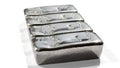 Four cast silver bars isolated on white background.