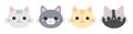 Four cat face icon set line. Cute kitten head body silhouette. Different colors. Funny kawaii cartoon baby character. Happy