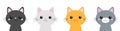 Four cat icon set line. Cute kitten face head body silhouette. Different colors. Funny kawaii cartoon baby character. Happy