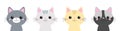 Four cat icon set line. Cute kitten face head body silhouette. Funny kawaii cartoon baby character. Different colors. Happy