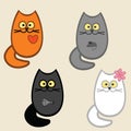 four cats: cat with fish, cat and mouse in the stomach, heart and kitty cat with a flower on an ear.