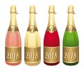 2018 Four Champagne bottles vector illustration. Congratulations or happy new year ! Royalty Free Stock Photo