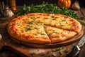 Four Cheese Pizza Close Up. Generative ai