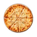 Four Cheese Pizza On White Plate On White Background Directly Above View