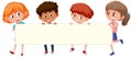 Four children holding blank banner Royalty Free Stock Photo