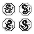 Four Chinese Dragon Silhouettes in Octagonal Frames Royalty Free Stock Photo