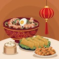 four chinese food dishes scene